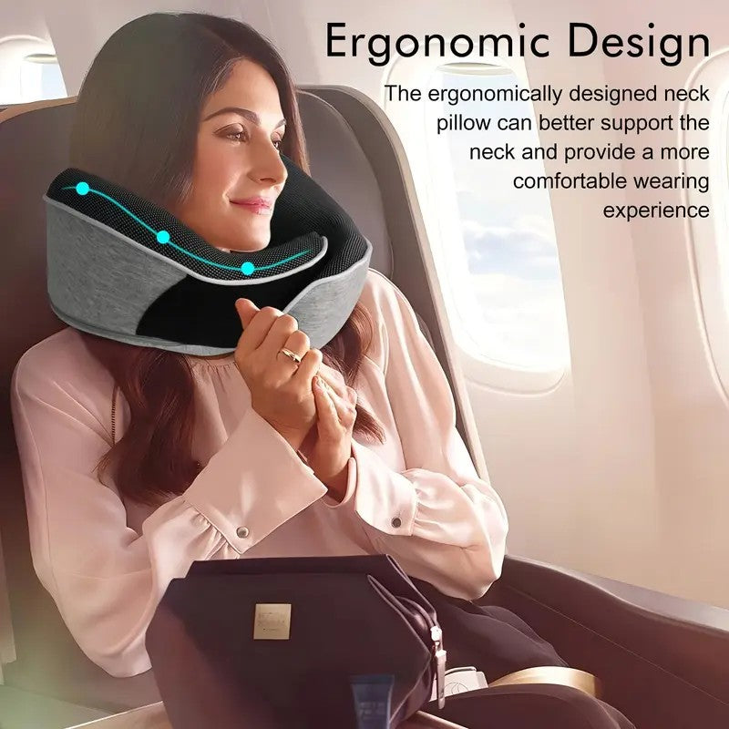 light grey Snail Airplane Neck Pillow – Travel pillow with soft supportive design, ideal for sleep, cars, trains, the office, and home use. Includes a washable pillowcase and portable cervical support pad with storage bag.