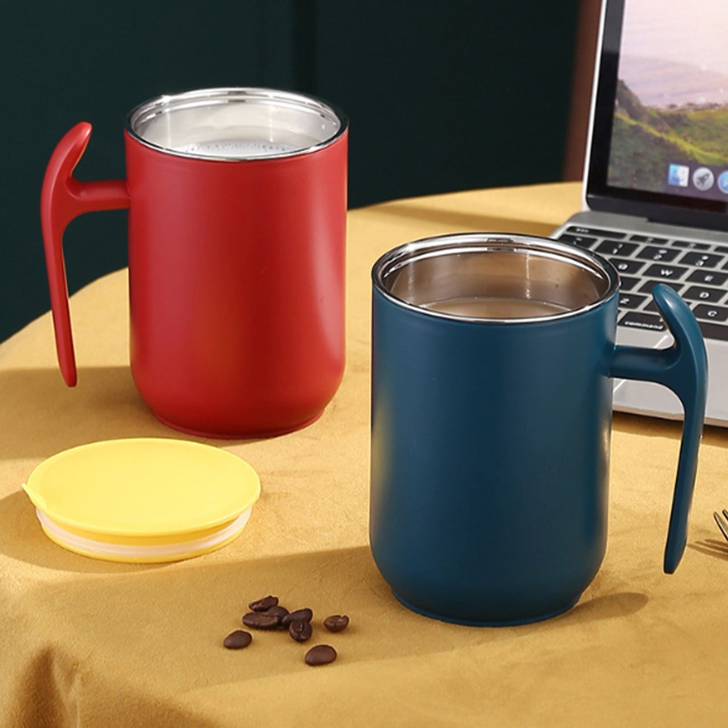 Spill-Proof Cup for Elderly, Stainless Steel Convalescent No-Spill Feeding Cup with Handle for Seniors & Adults & Maternity, Drinking Cup for Safe Hydration (Blue) 2.75x4.92 2.75" x 4.92" Green