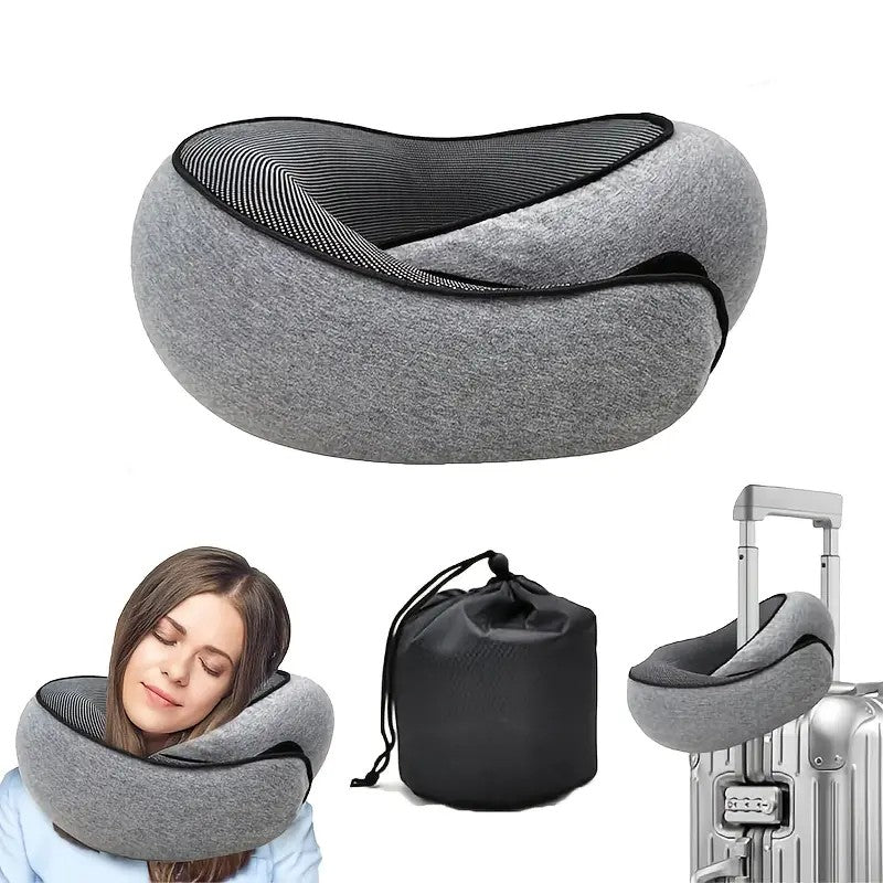 light grey Snail Airplane Neck Pillow – Travel pillow with soft supportive design, ideal for sleep, cars, trains, the office, and home use. Includes a washable pillowcase and portable cervical support pad with storage bag.