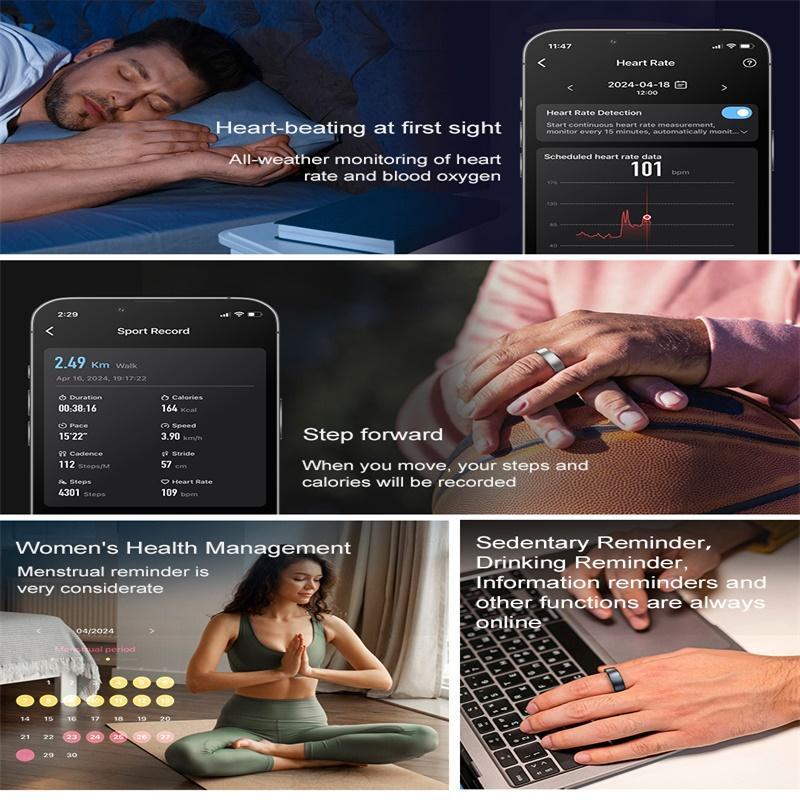 Smart Ring Size 14 Heart Rate Blood Oxygen Sleep Sports - Silver