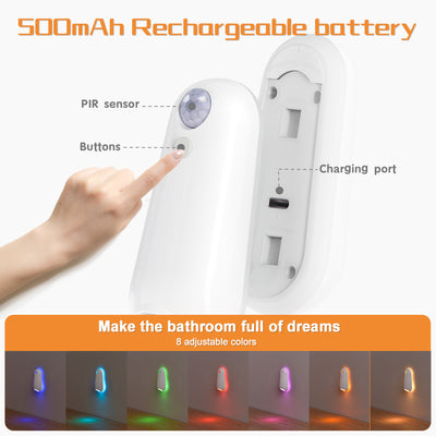 LED Motion Sensor Toilet Night Light - 8-Color Adjustable Glow with Modern Design