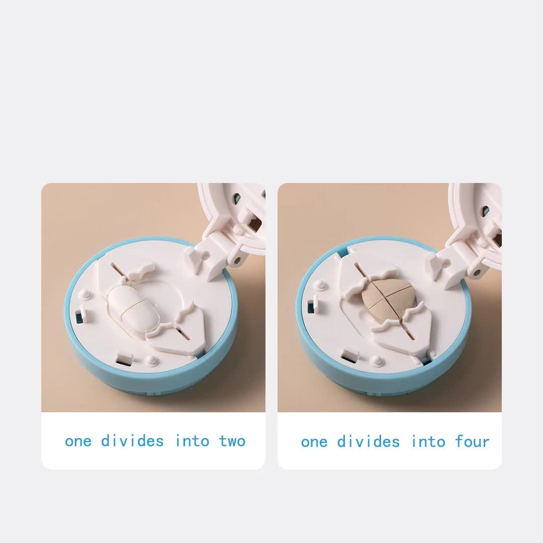 White And Purple 3-in-1 Pill Cutter Crusher & Storage Box - Portable Tablet Splitter Grinder for Precise Dosing