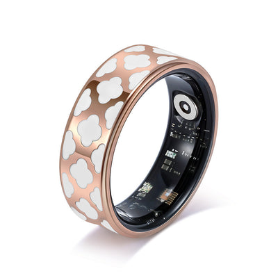 13# Striped Gold Smart Health Ring Tracker with Wireless Charging Case - Titanium Steel Fitness Wearable for Heart Rate, Sleep & Blood Oxygen Monitoring - Waterproof Wellness Device