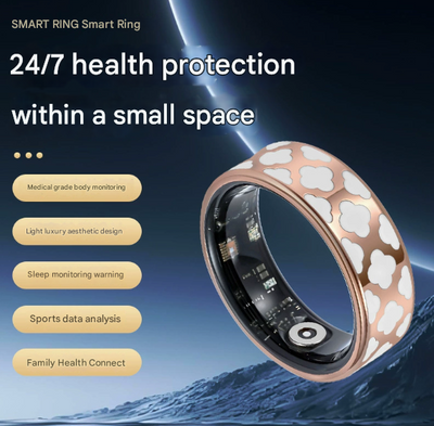 13# Striped Gold Smart Health Ring Tracker with Wireless Charging Case - Titanium Steel Fitness Wearable for Heart Rate, Sleep & Blood Oxygen Monitoring - Waterproof Wellness Device