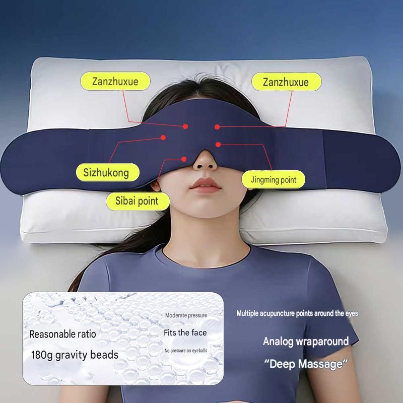 Blue Weighted Sleep Mask - Double-Sided Cooling and Warm Fabric, Micro-Bead Pressure Design, 72cm Adjustable Wrap, Light Blocking Eye Cover for Travel and Home Use