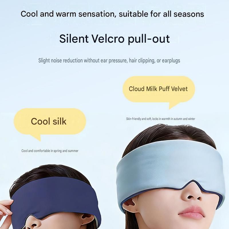 Blue Weighted Sleep Mask - Double-Sided Cooling and Warm Fabric, Micro-Bead Pressure Design, 72cm Adjustable Wrap, Light Blocking Eye Cover for Travel and Home Use